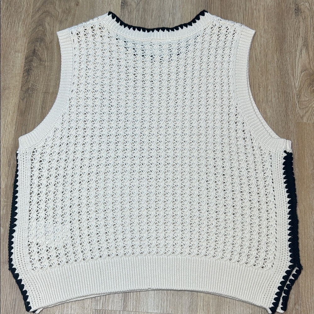 Varley Delaney Cream and Black Open Stitch Sweater Vest - Picture 6 of 12